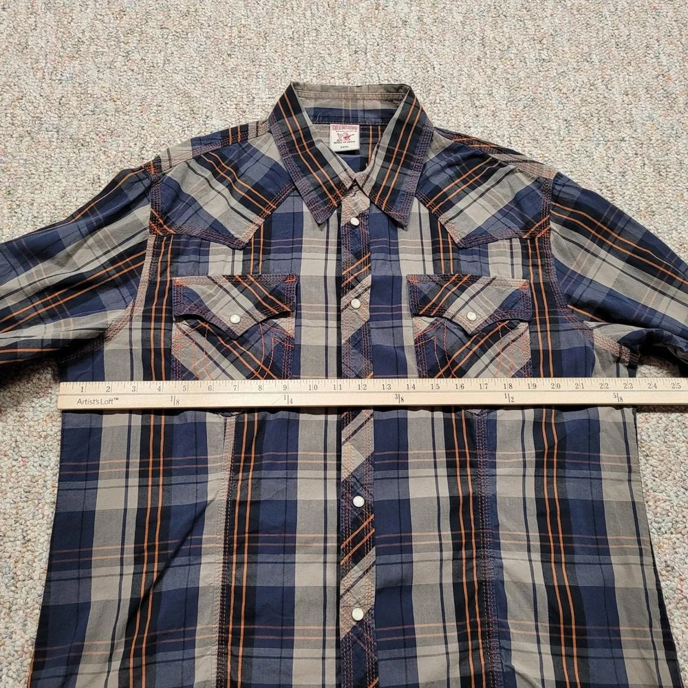 True Religion Western Shirt Mens 3XL Blue Plaid Pearl Snap Long Sleeve Cowboy
